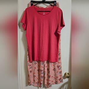 Luxx Peach and Green Floral Loung Pants and Tee